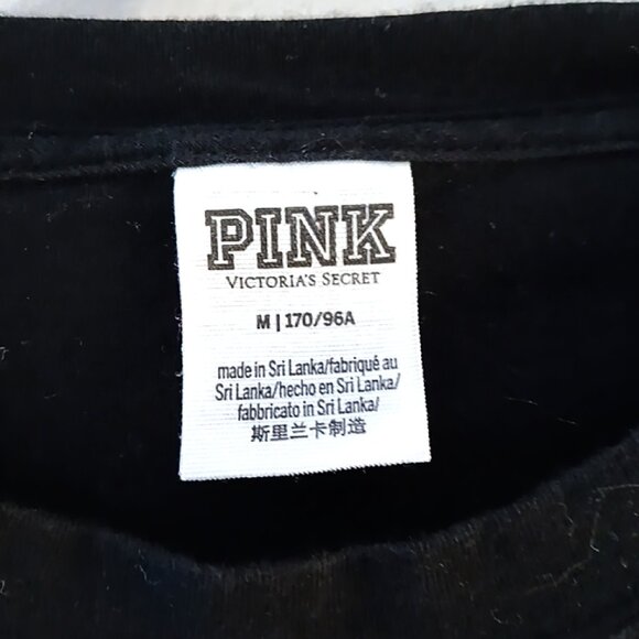 PINK Victoria's Secret Gold Sequin Dog Black Medium Black Long Sleeve Tee - Picture 4 of 5